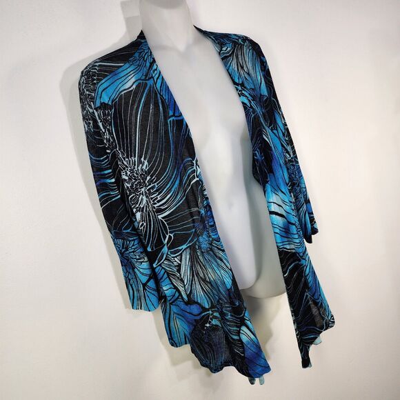 Chico's Cardigan Sweater Size 1 Medium Exploded Garden Convertible 3/4 Sleeve - Picture 5 of 11